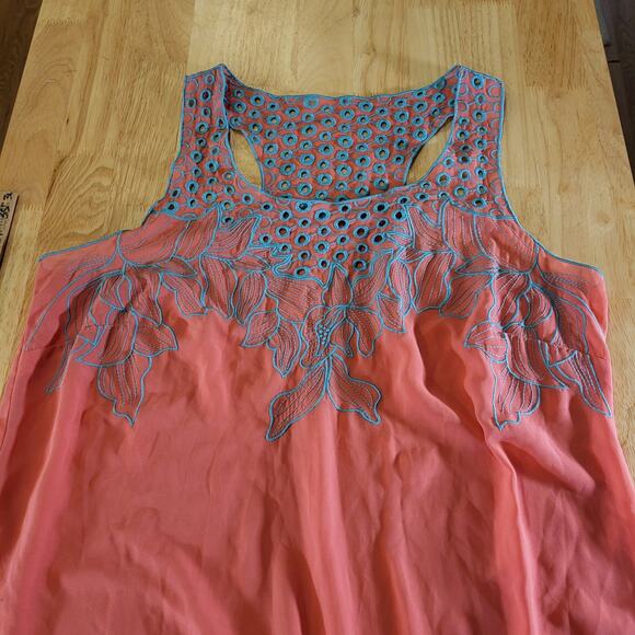 Pink Polyester Sleeveless Midi Dress Turquoise Detail 20" Pit 2 Pit - Picture 6 of 11